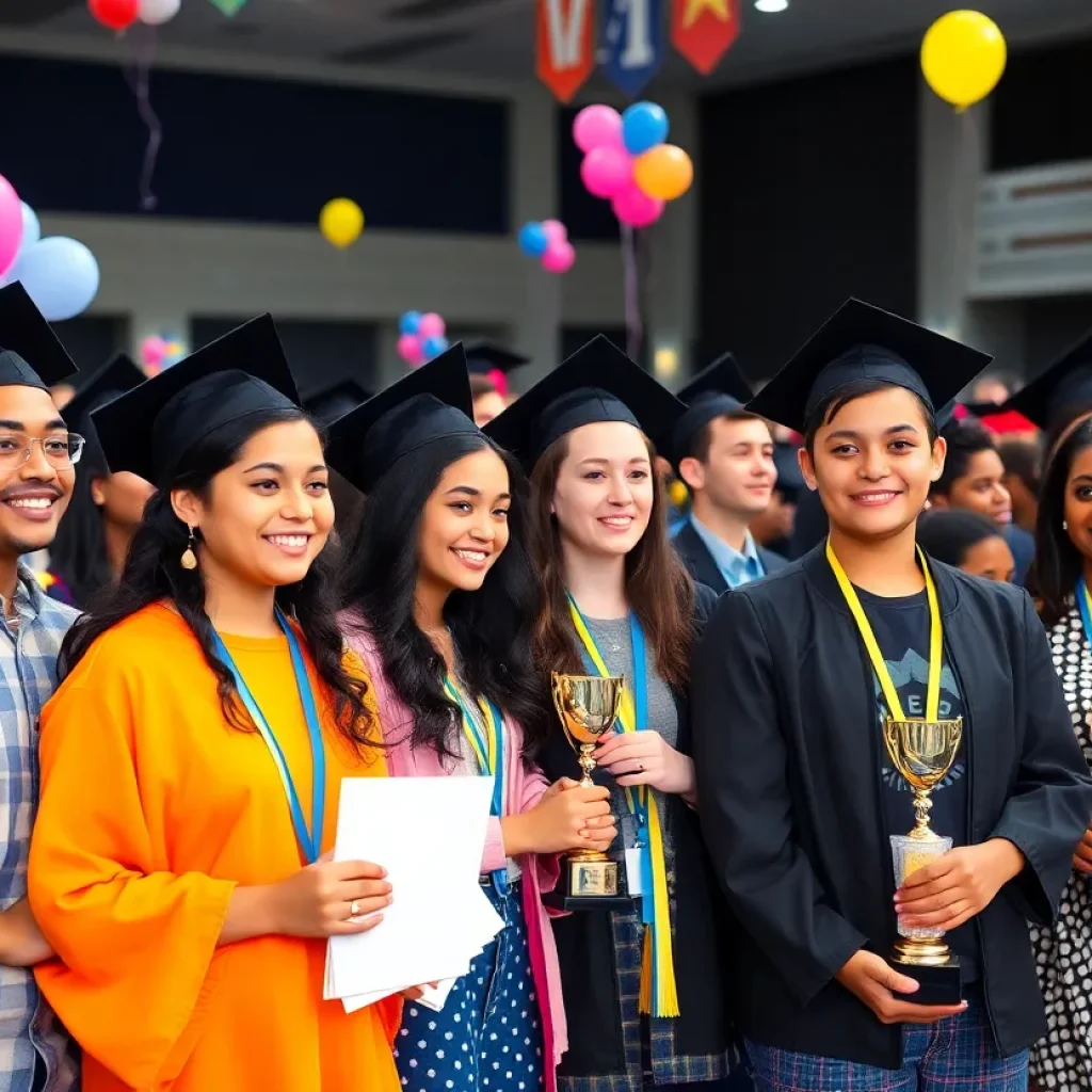High school seniors celebrating at the Best & Brightest Awards Ceremony