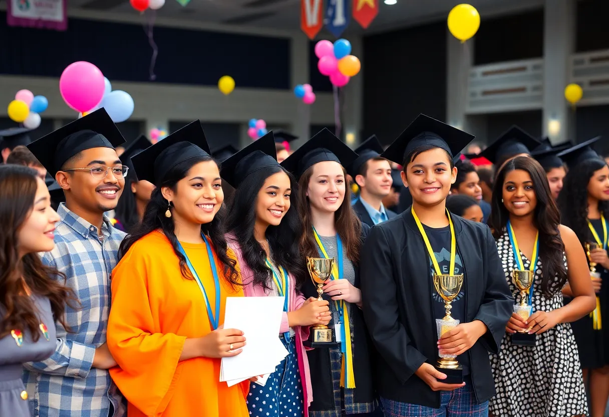 High school seniors celebrating at the Best & Brightest Awards Ceremony
