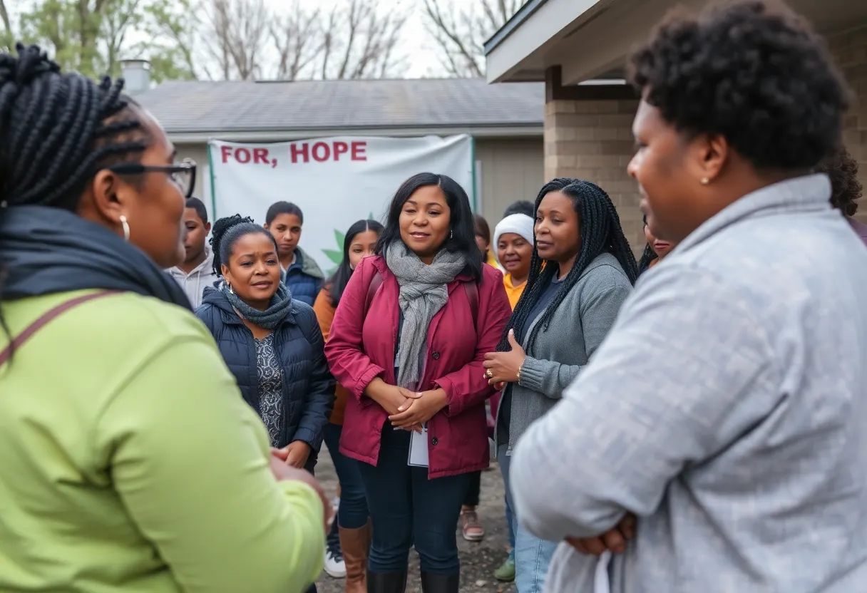 Community members engaging with homeless individuals at a shelter