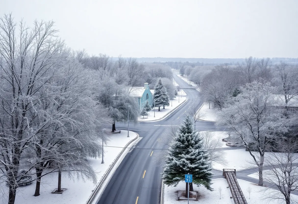 Winter scene in Tallahassee with snow and ice