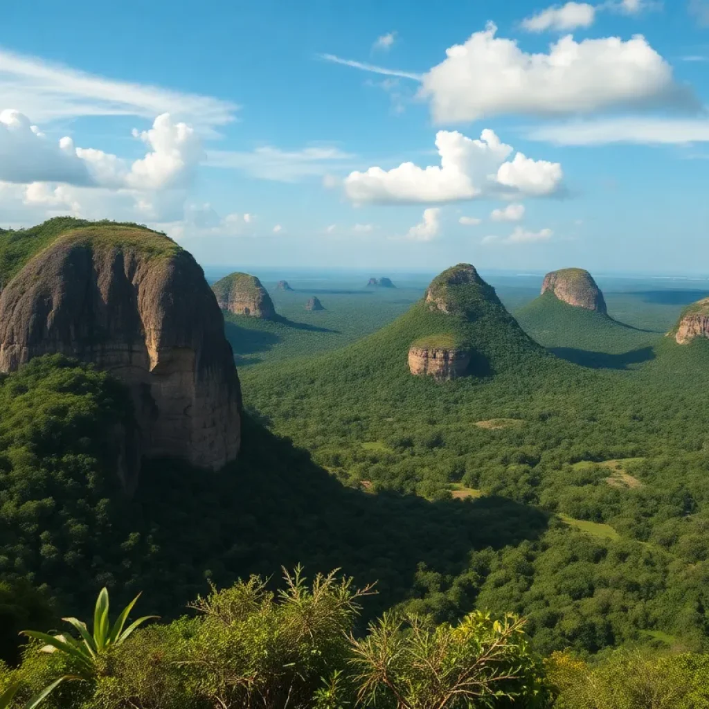 Aerial view of tepuis in South America with lush flora