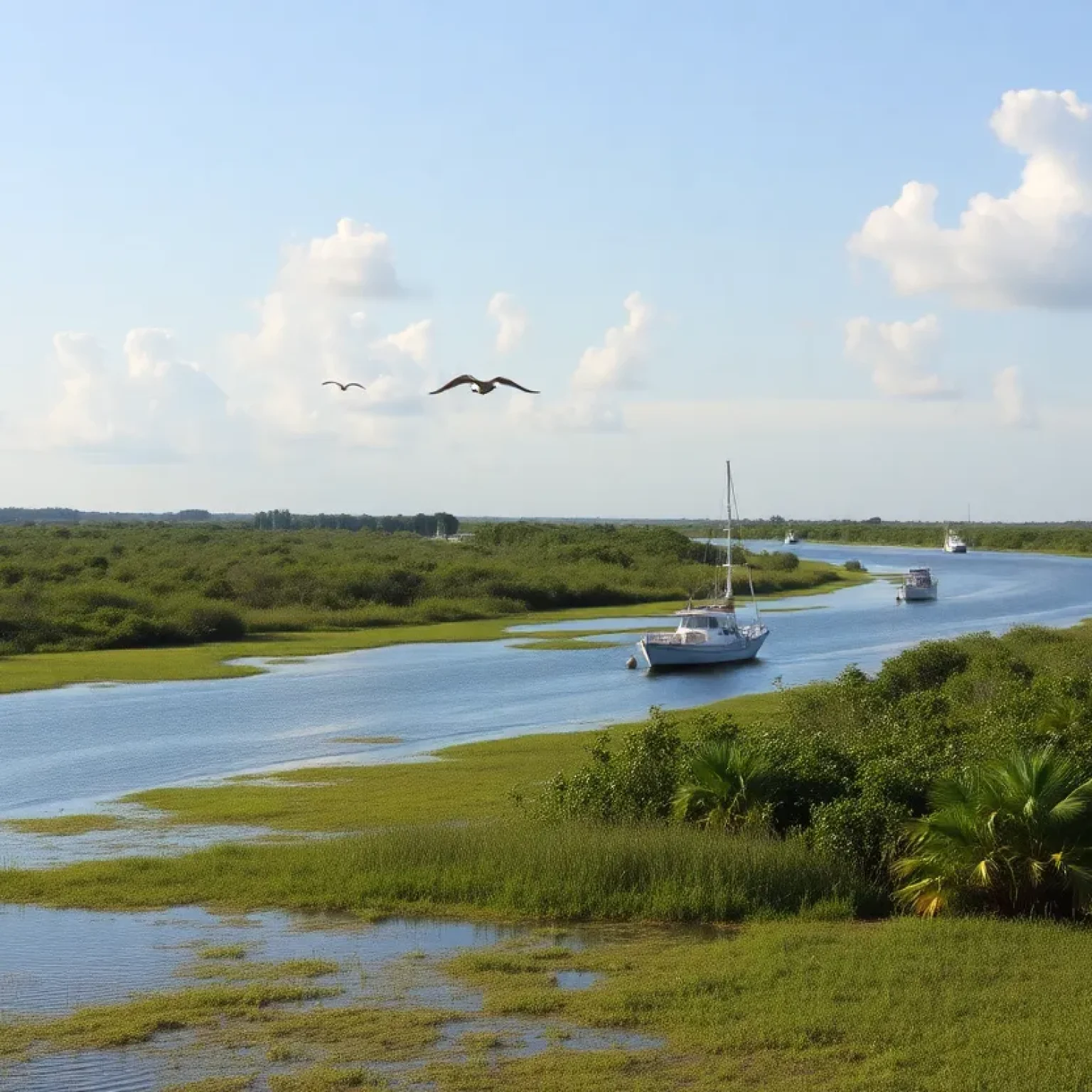 Scenic view of the Apalachicola River with vibrant wildlife.