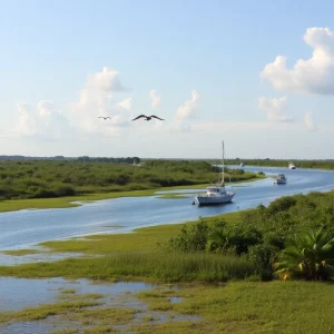 Scenic view of the Apalachicola River with vibrant wildlife.