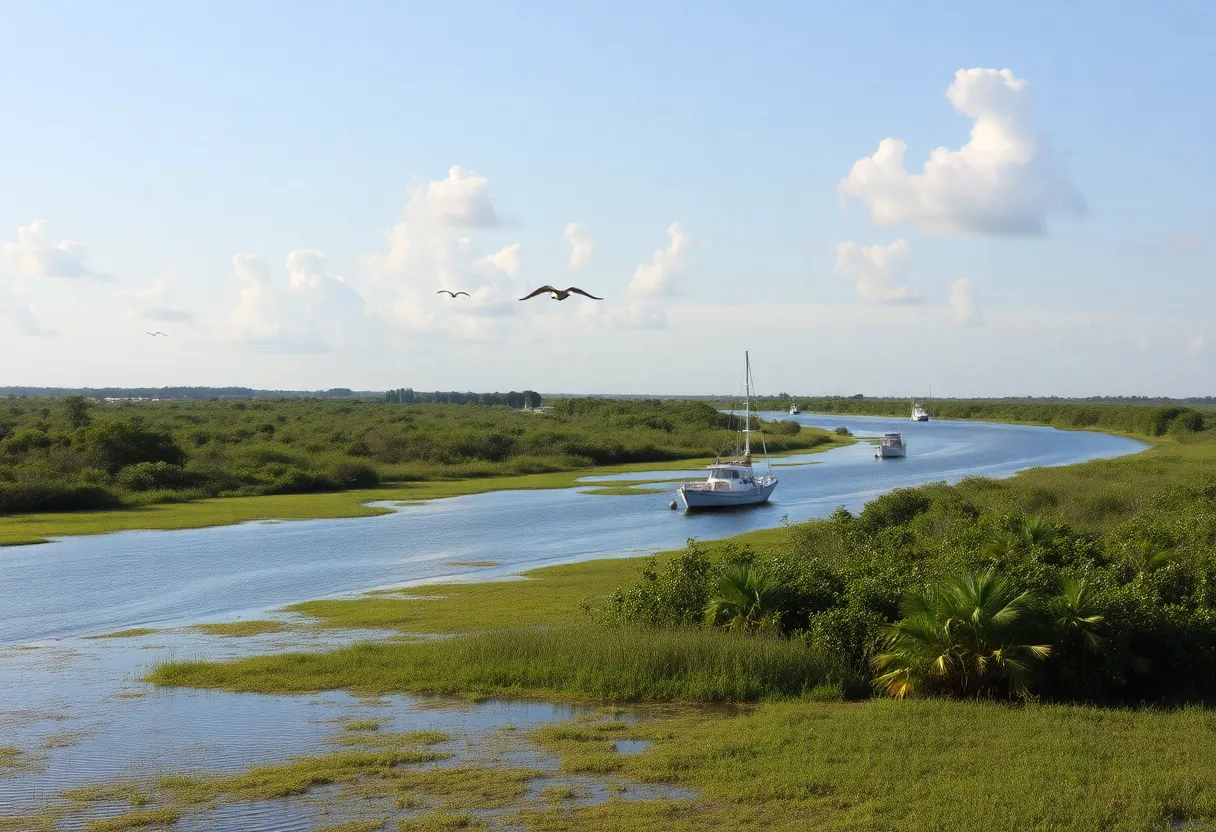 Scenic view of the Apalachicola River with vibrant wildlife.