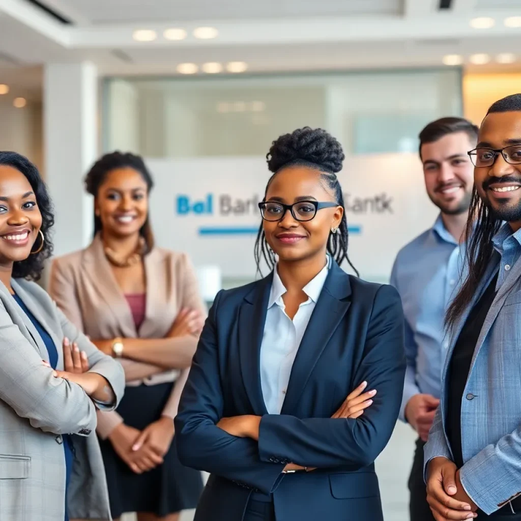 Diverse banking executives in modern office setting