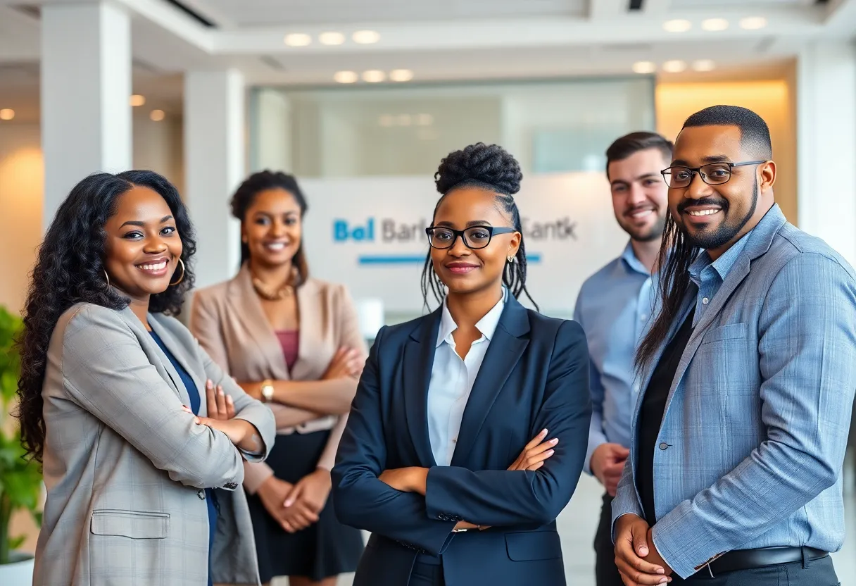 Diverse banking executives in modern office setting