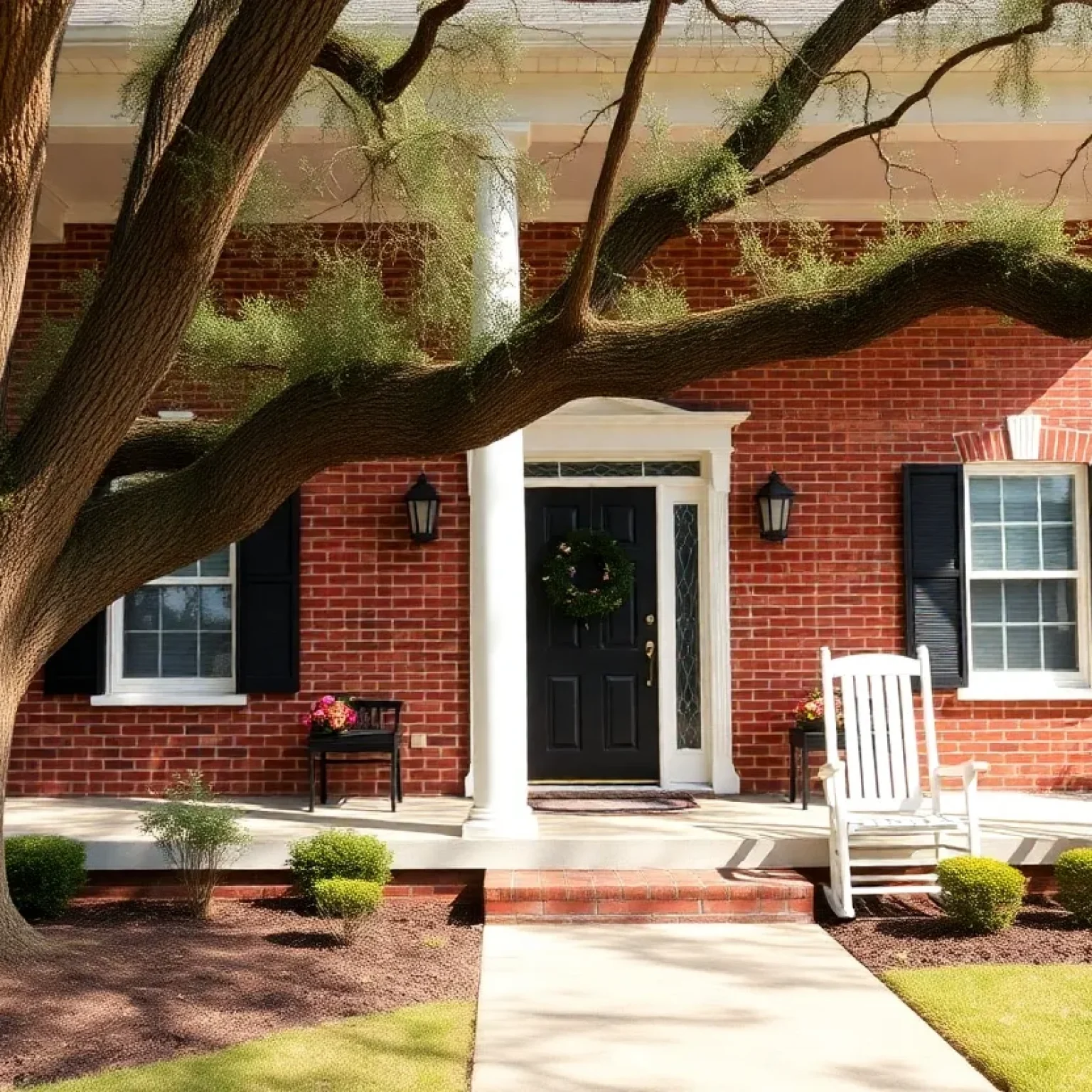 A picturesque family home with brick facade and white columns