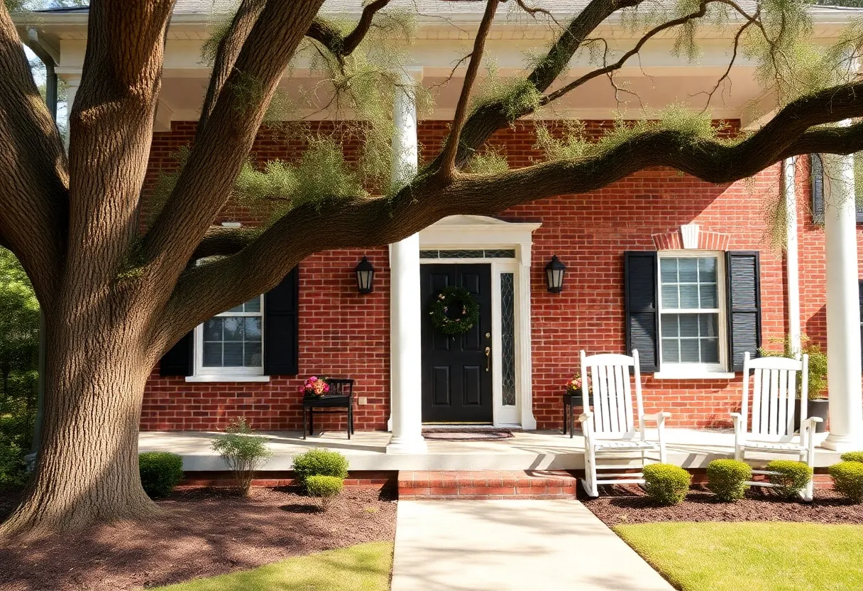 A picturesque family home with brick facade and white columns