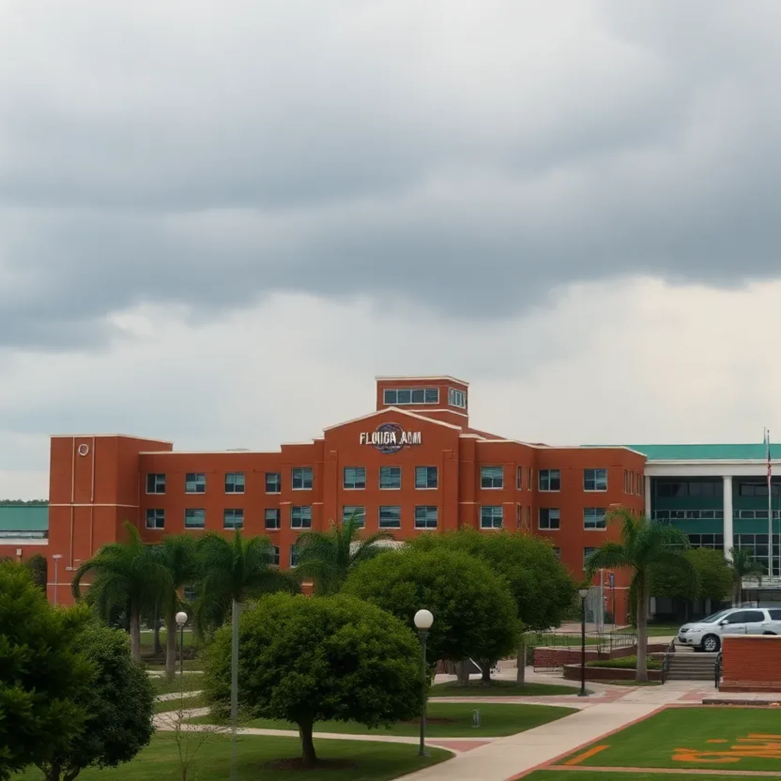 Florida A&M University athletic facilities during a cloudy day reflecting uncertainty