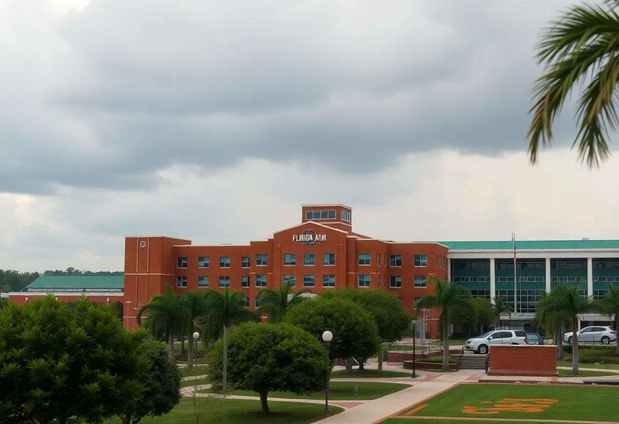 Florida A&M University athletic facilities during a cloudy day reflecting uncertainty