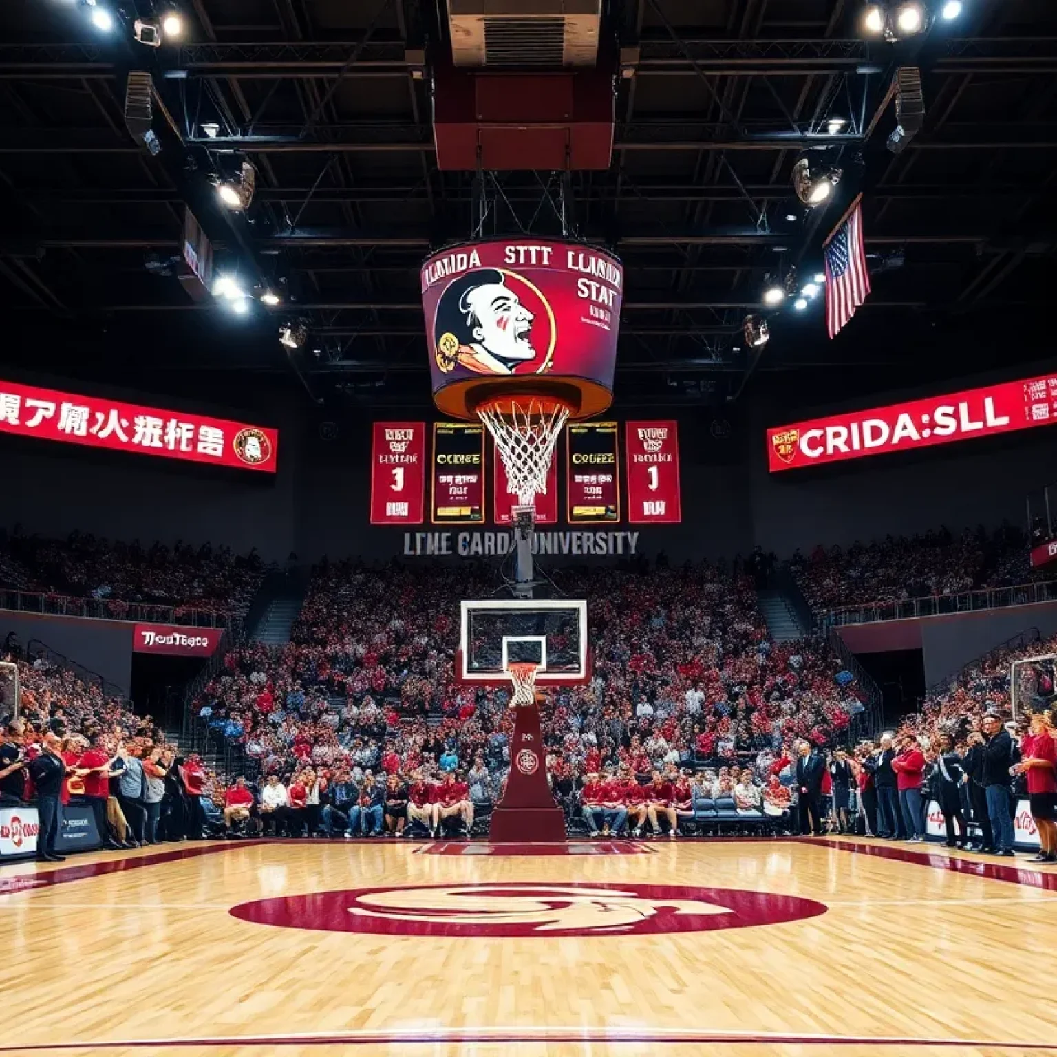 Fans cheering at a Florida State University basketball game