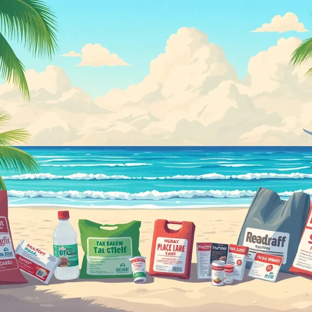 Florida tax relief image depicting hurricane preparedness supplies.