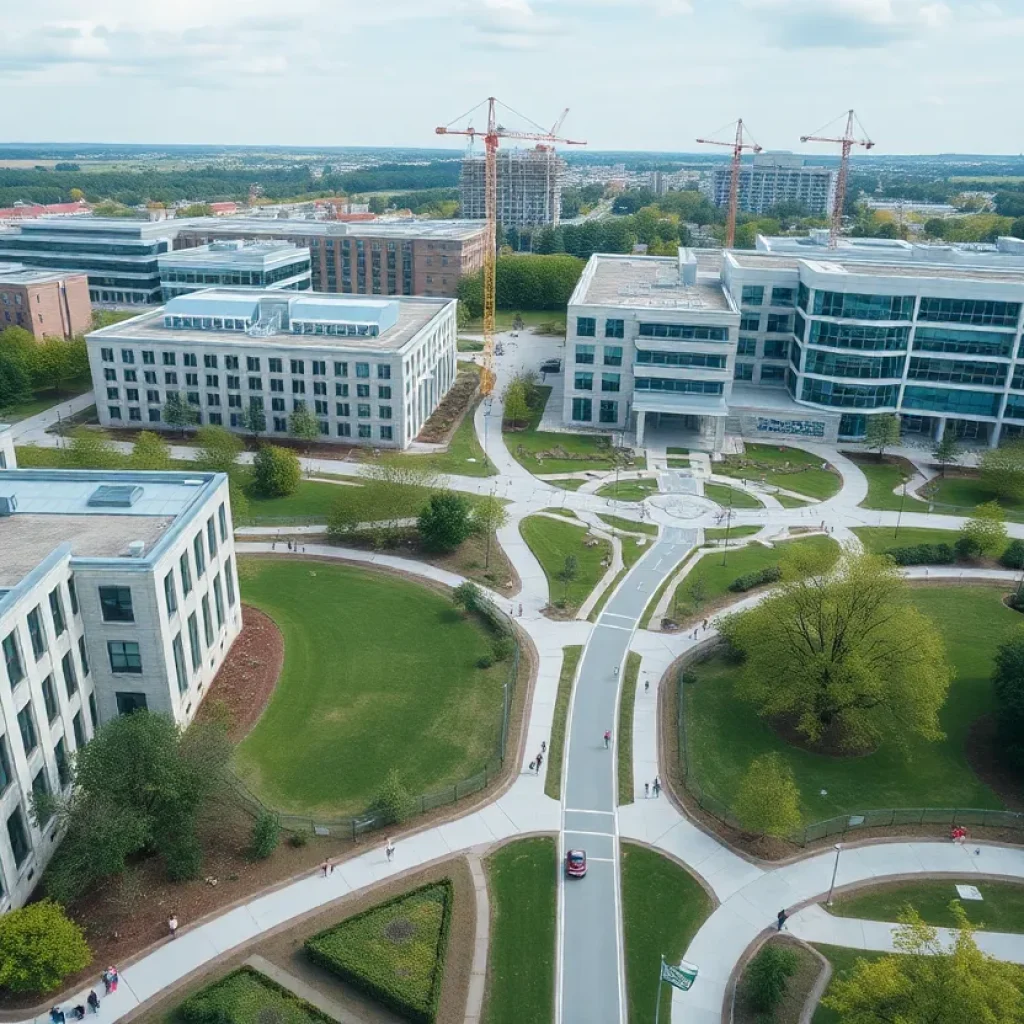 Aerial view of Florida State University's campus with construction activities.