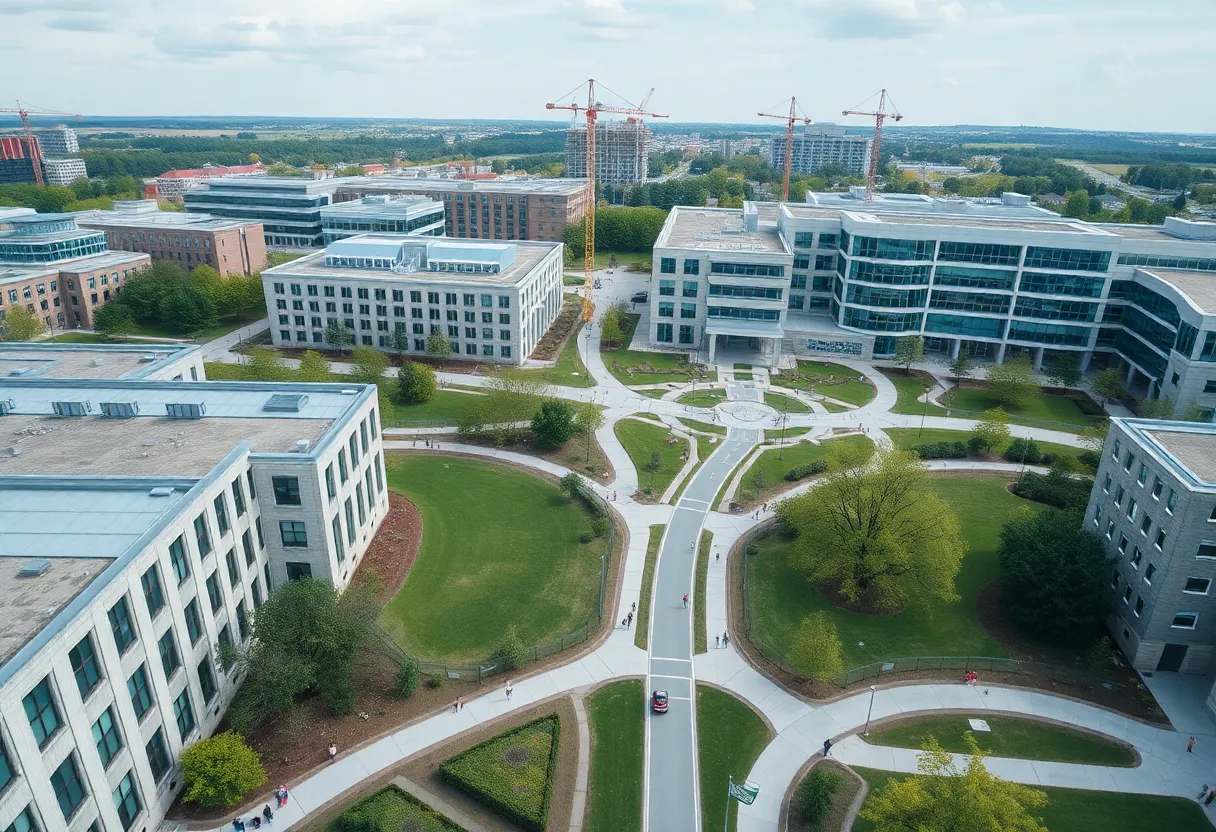 Aerial view of Florida State University's campus with construction activities.