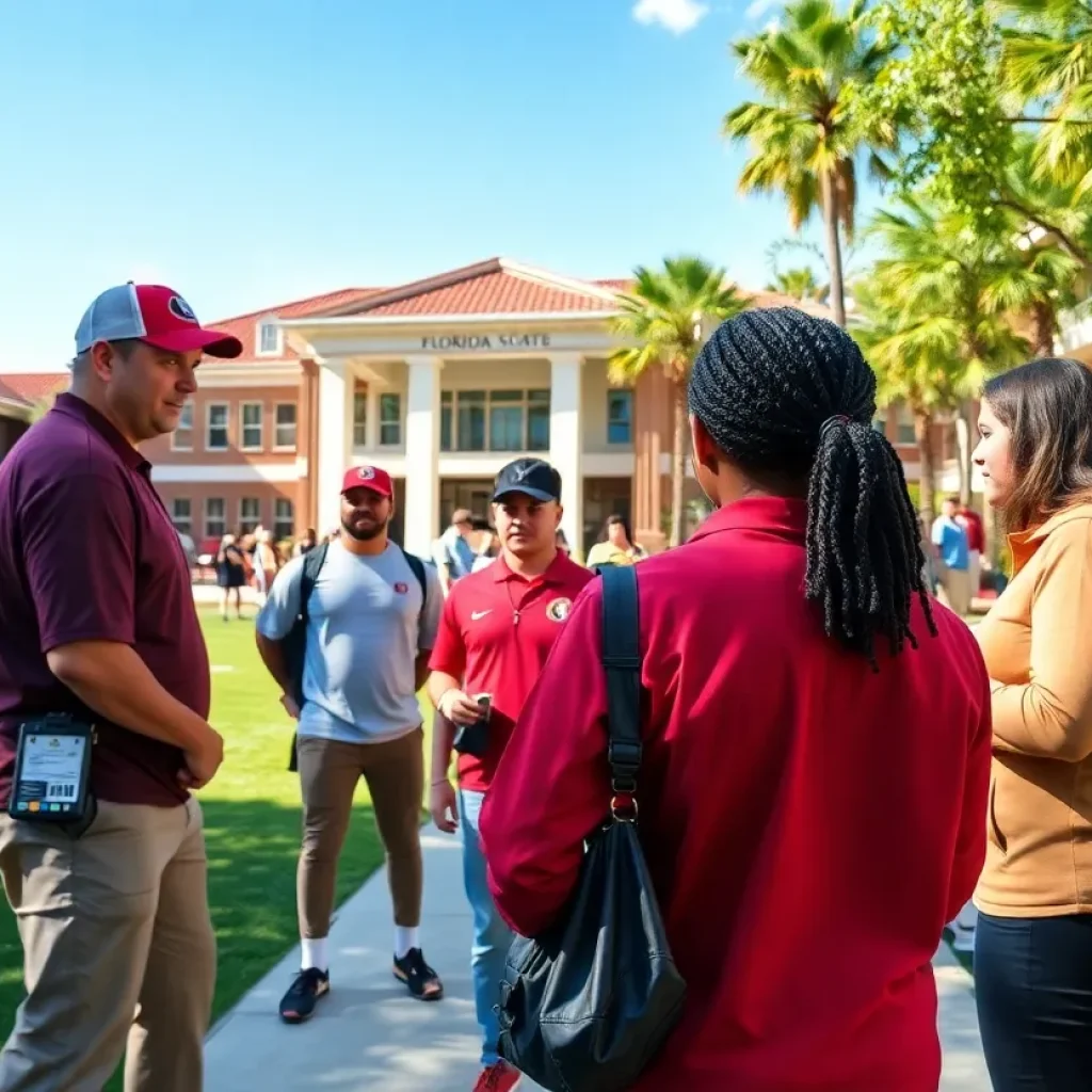 Florida State University football recruitment scene with coaches and recruits