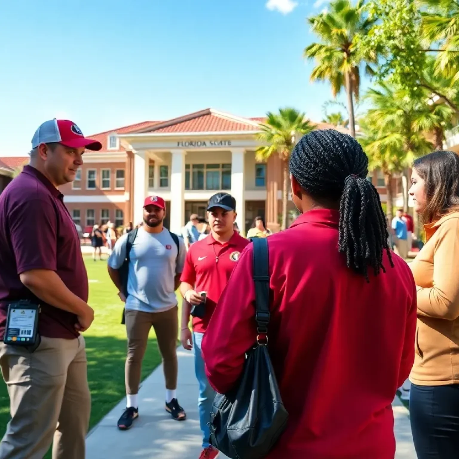 Florida State University football recruitment scene with coaches and recruits