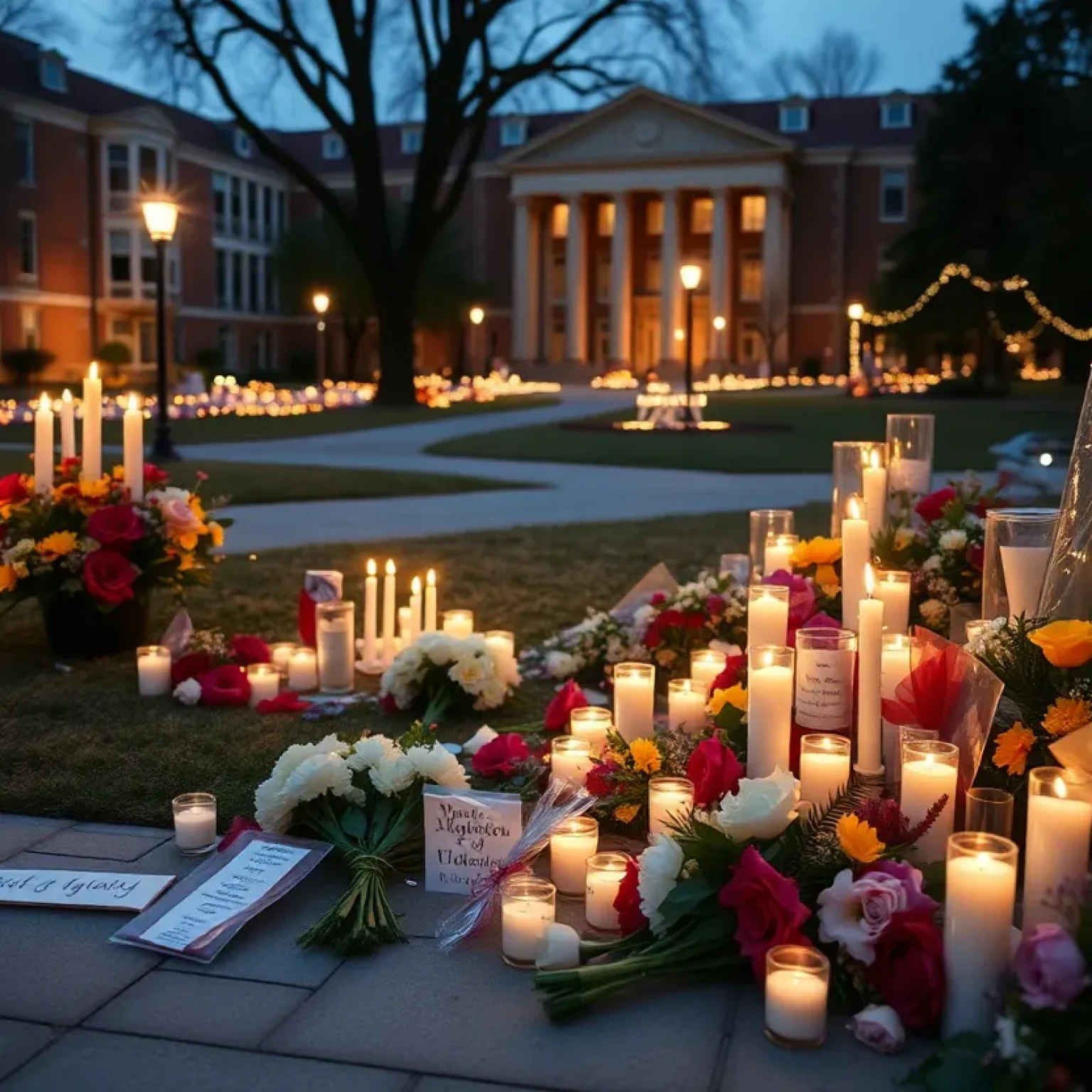 Memorial setup at Florida State University in remembrance of shooting victims