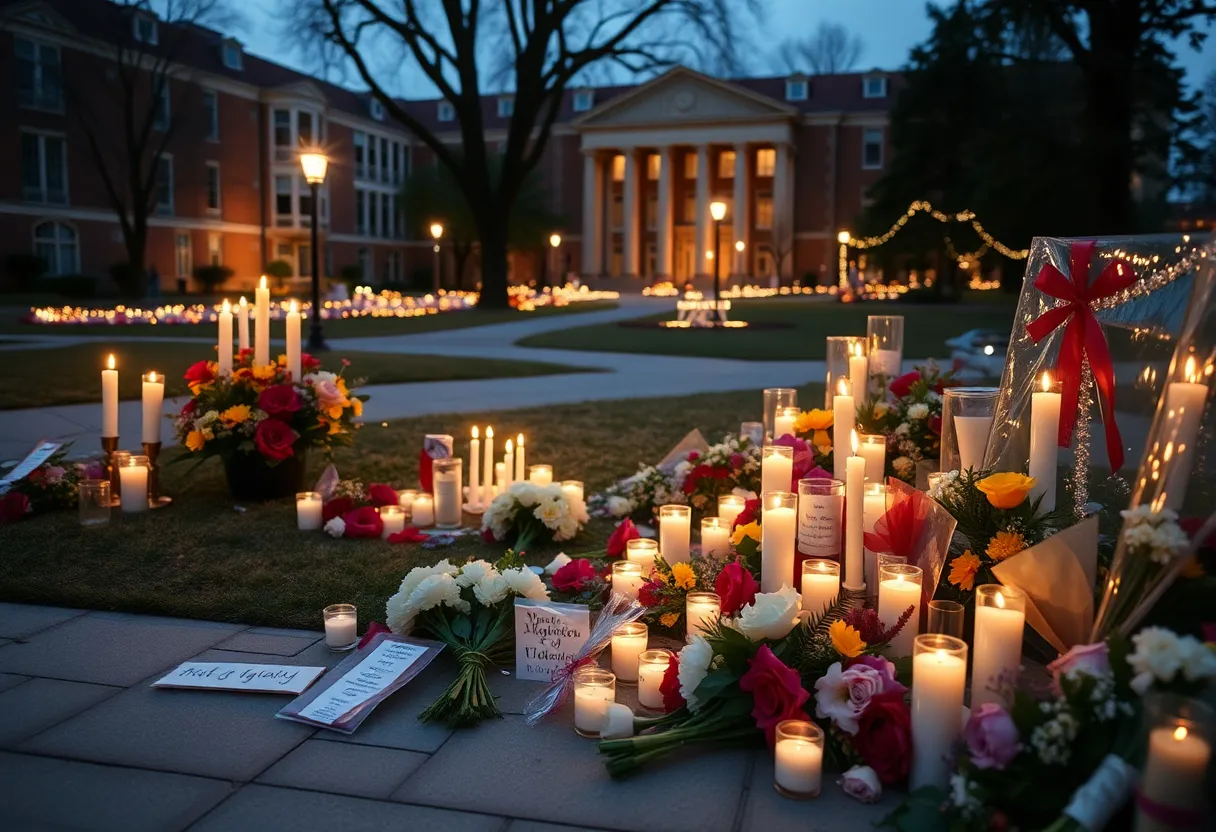 Memorial setup at Florida State University in remembrance of shooting victims