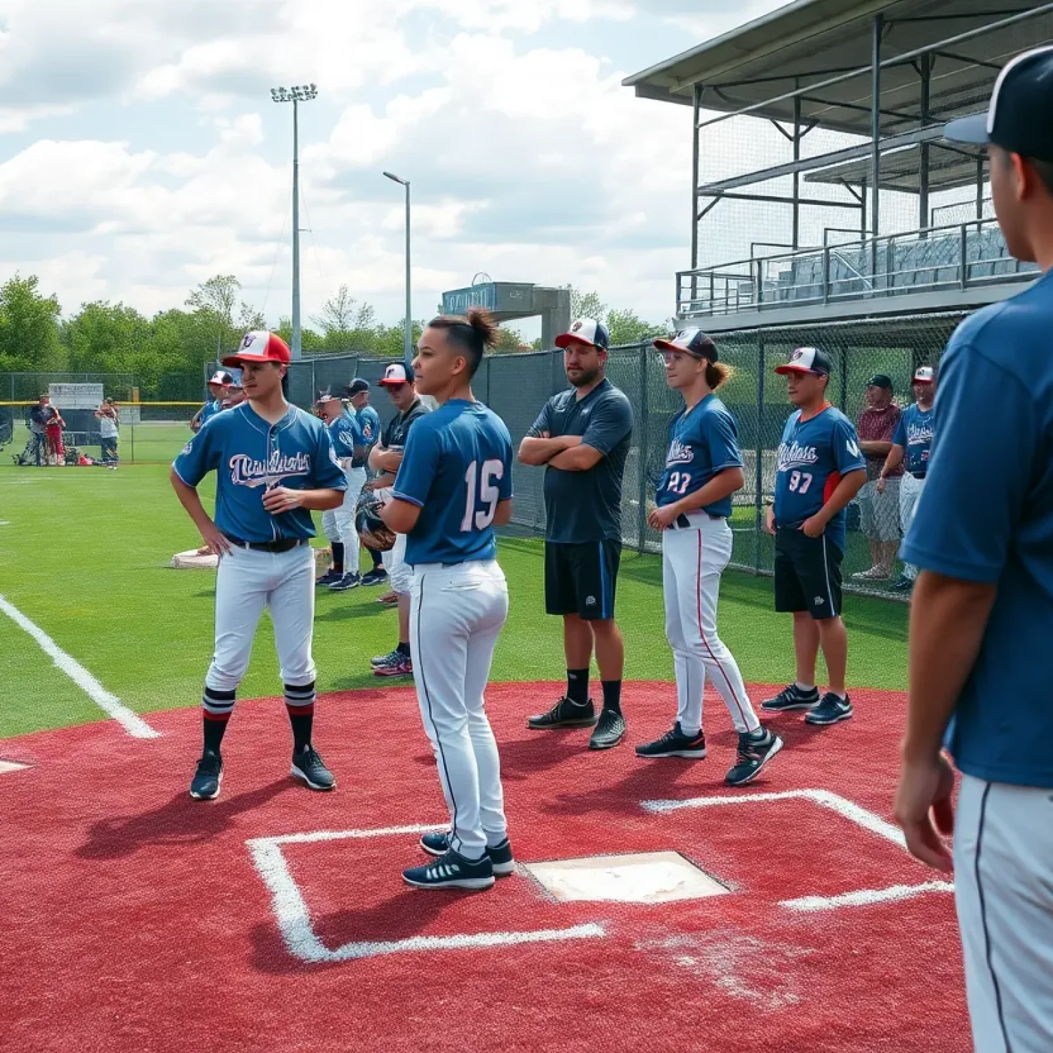 Players participating in a high school baseball showcase event