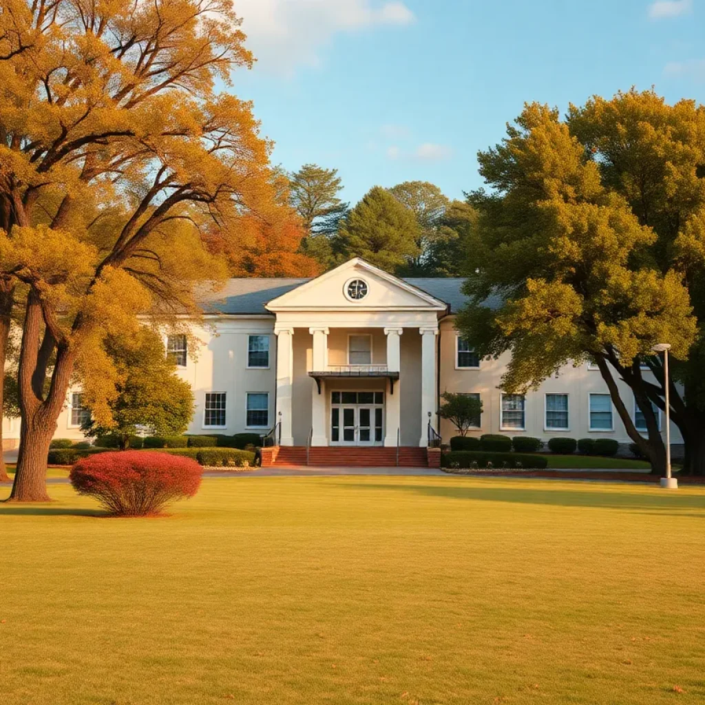 Educational landscape with a school building