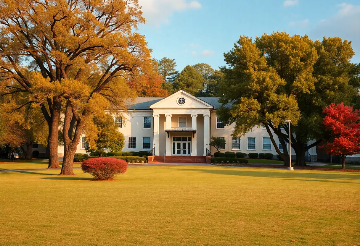 Educational landscape with a school building