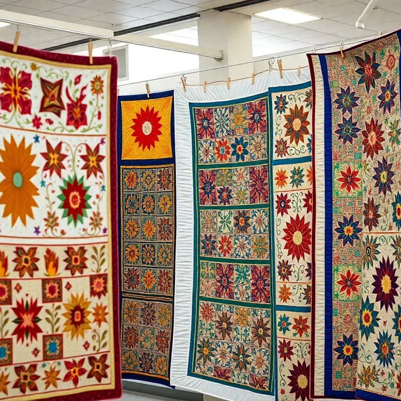 Colorful quilts at the Quilters Unlimited Group Exhibition