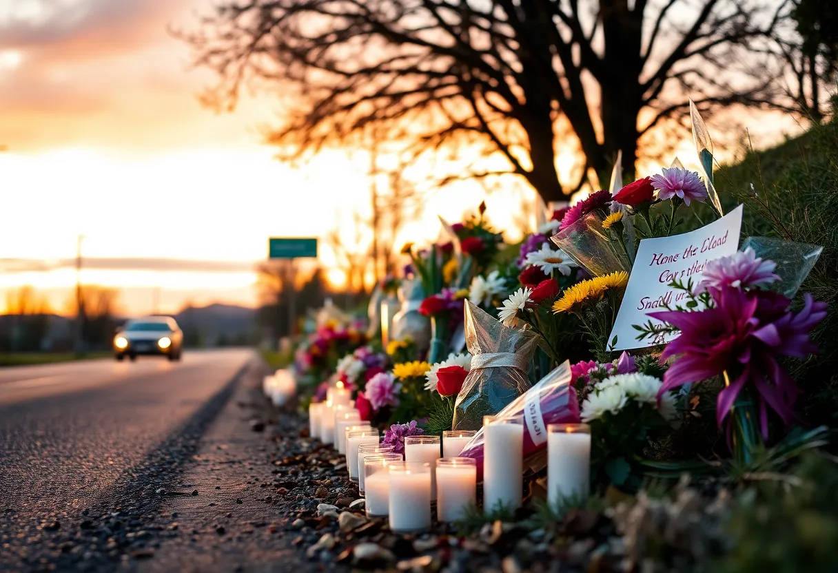 Roadside memorial for a tragic incident