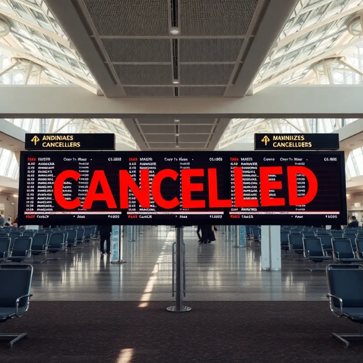 Abandoned airport terminal due to flight cancellations