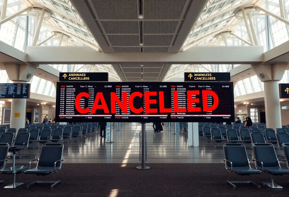 Abandoned airport terminal due to flight cancellations
