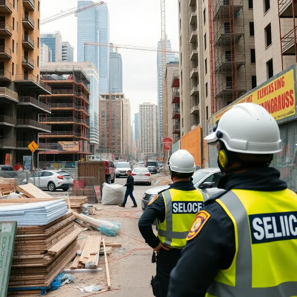 Construction site in Tallahassee with law enforcement nearby.