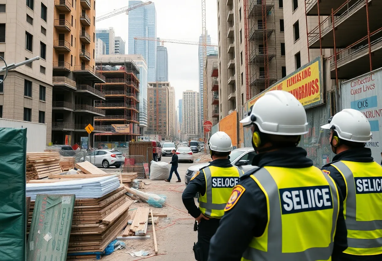 Construction site in Tallahassee with law enforcement nearby.