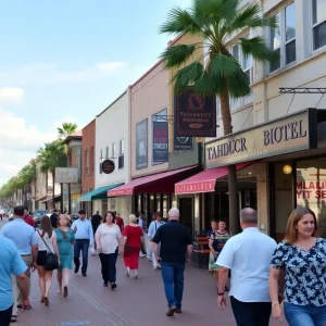 Urban view of Tallahassee with people and businesses