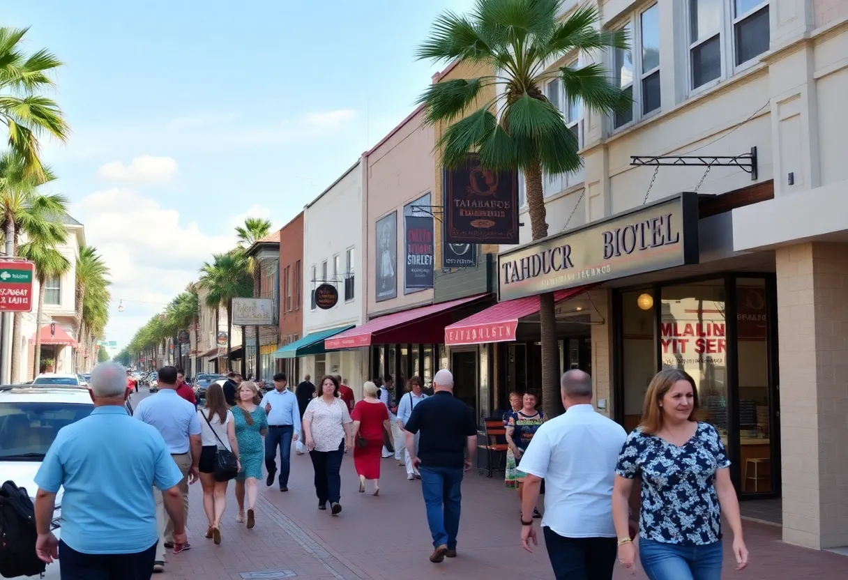 Urban view of Tallahassee with people and businesses