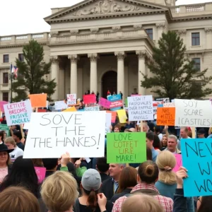 Participants protesting at Tallahassee's Historic State Capitol for No Kings Day.