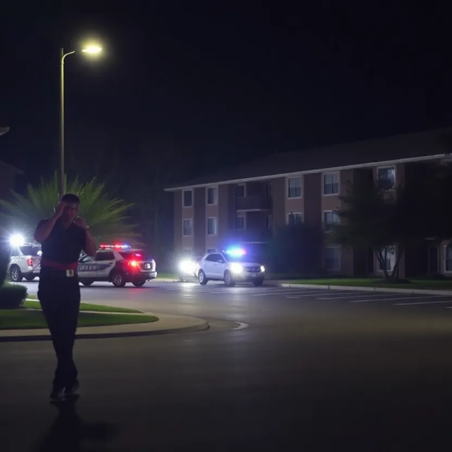 Emergency responders at a Tallahassee apartment complex after a shooting incident