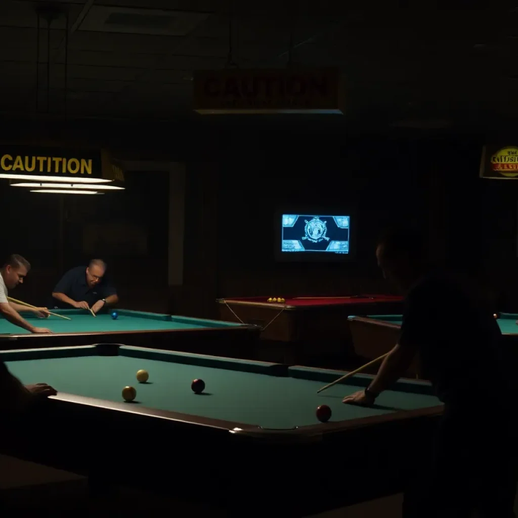 Inside view of Pockets Pool & Pub with patrons playing pool