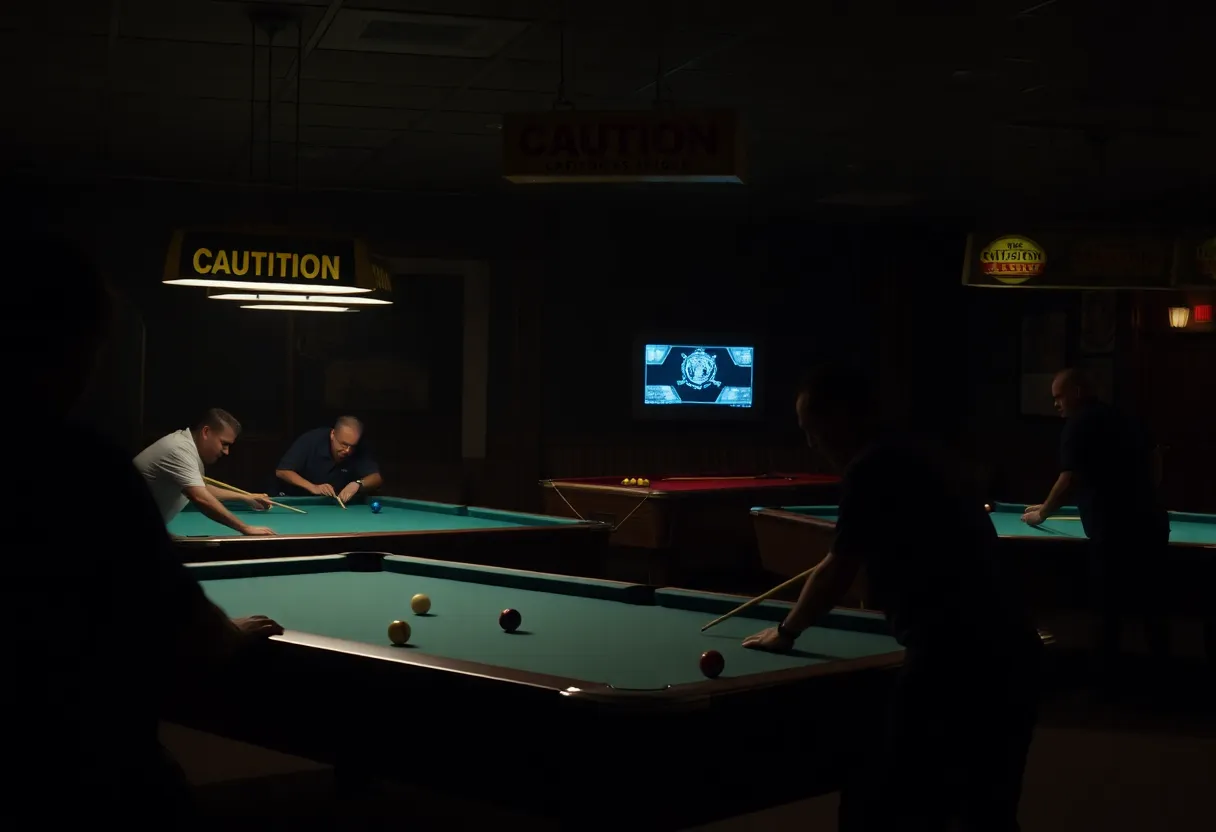 Inside view of Pockets Pool & Pub with patrons playing pool