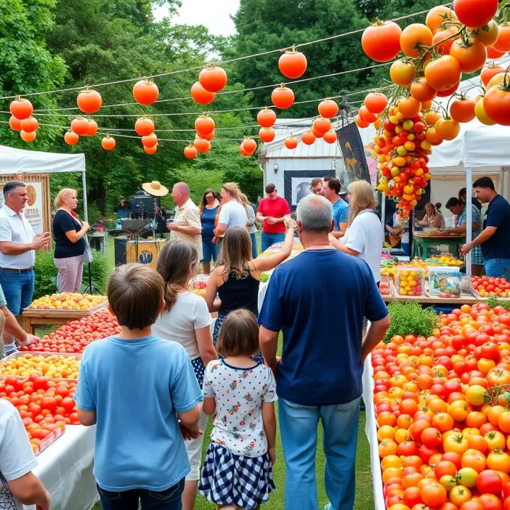 Families enjoying the Tallahassee Tomato Feastival with tomato displays and activities.