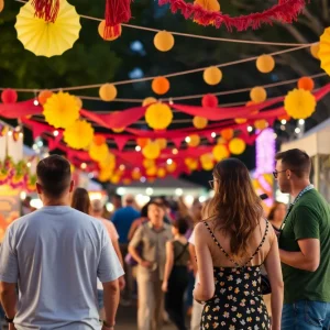Families and friends enjoying a festival in Tallahassee with live music.