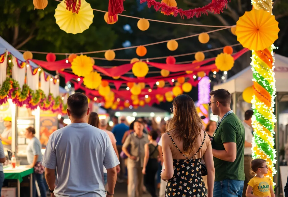 Families and friends enjoying a festival in Tallahassee with live music.