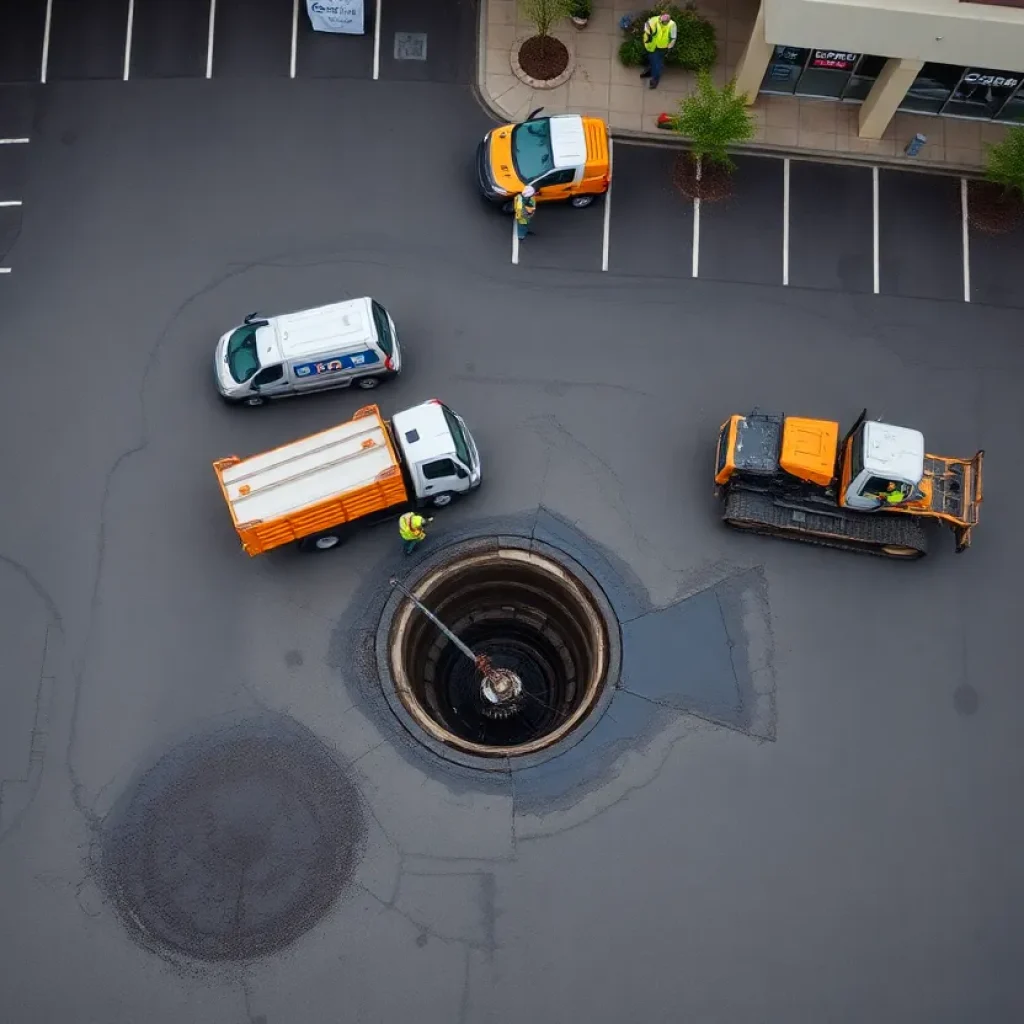Repair work underway at the Governor's Square Mall due to water main break.