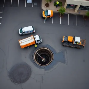 Repair work underway at the Governor's Square Mall due to water main break.