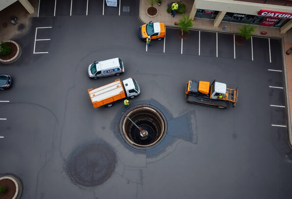 Repair work underway at the Governor's Square Mall due to water main break.