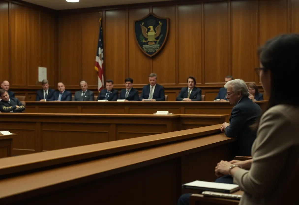 Courtroom interior showing the prosecution of child exploitation cases.
