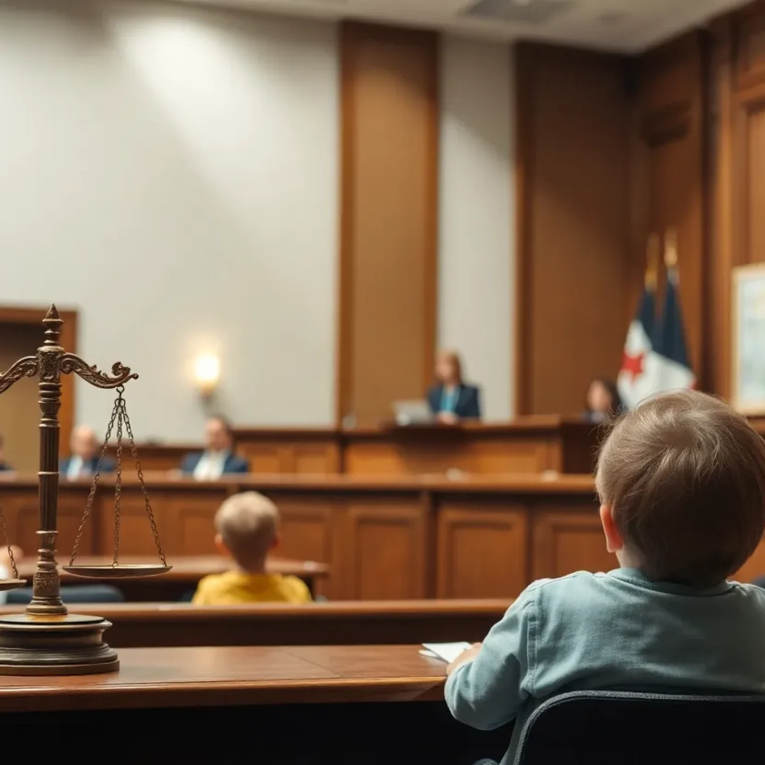 Courtroom scene focused on justice for children
