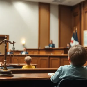 Courtroom scene focused on justice for children