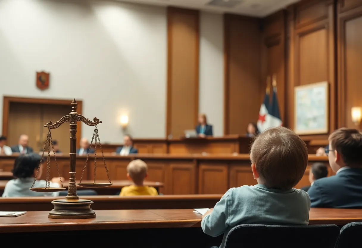 Courtroom scene focused on justice for children