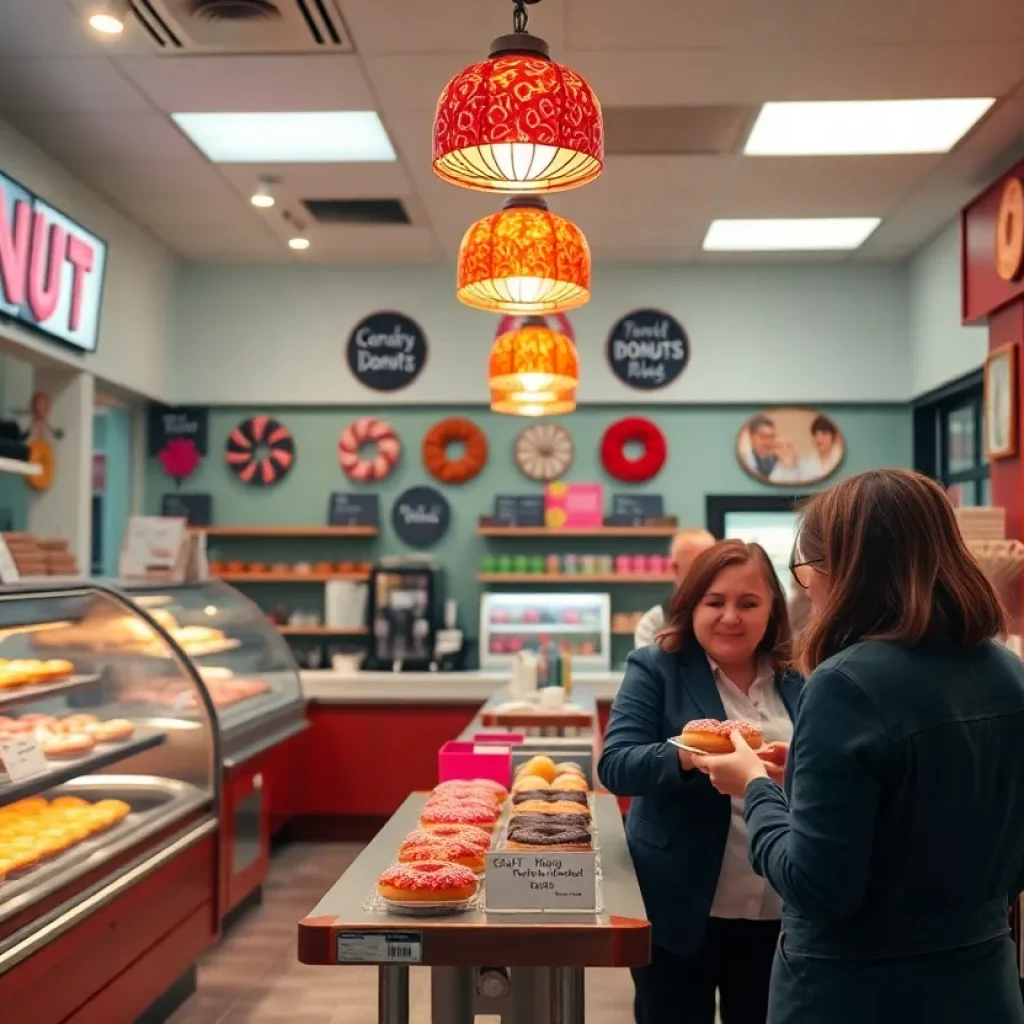 Interior of Donut Kingdom featuring vibrant donuts