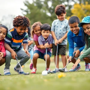 Children participating in a golf program promoting youth development.