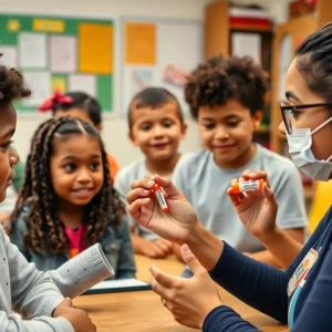 Students learning about allergy management in a classroom